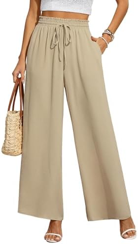 BEIGAI Damen Hosen Weites Bein Stoffhose Locker Gerade Leichte Palazzo Hose | Hohe Taille Dehnbar Lounge Freizeithose, Elegante Luftige Sommerhose mit Taschen
