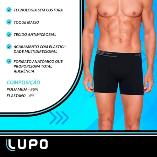 Kit Com 3 ou 5 Cuecas Boxer Lupo Microfribra Sem Costura Adulto Box Masculina 436 (BR, Alfa, P, Regu