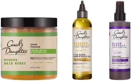 Carol's Daughter Best Sellers Curly Hair Care Kit- Mimosa Hair Honey Pomade, Goddess Strength Hair & Scalp Oil & Black Vanilla Leave In Conditioner Spray Oil - For 4C, 4B, 4A, 3C, 3B, 3A Hair
