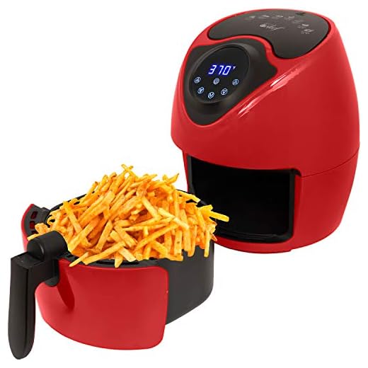 Deco Chef XL 14.5 Cup 3.7 QT Digital Air Fryer Cooker With 7 Smart Programs, Healthy Oil Free Cooking, LED Touch Screen, Non-Stick Coated Basket, Timer, and Cookbook (Red)