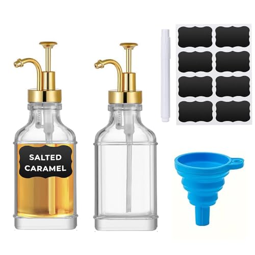 Ompinda 2 dispensadores cuadrados de vidrio para jarabe de café, accesorios para café, vainilla, caramelo, miel