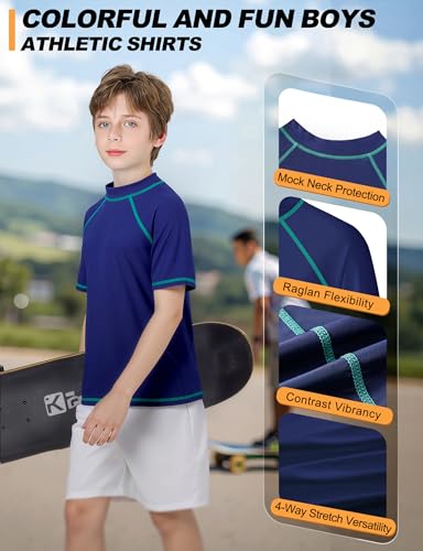 Image of Boys Rash Guard Short Sleeve UPF50+ Sun Protection Water Beach Swim Shirt