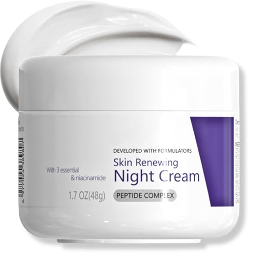 Skin Renewing Night Cream, Peptide Moisturiser for Dry & Sensitive Skin, Anti Wrinkle Night Face Cream with Hyaluronic&Niacinamide for Korean Glass Skin, Gentle Skin Barrier Repair Cream, 50G
