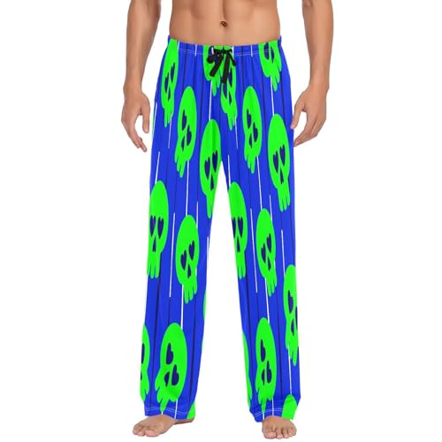 Qilmy Cartoon Skull Men's Cotton Pajama Pants, Lightweight Lounge Sleepwear with Drawstring and Pocket2