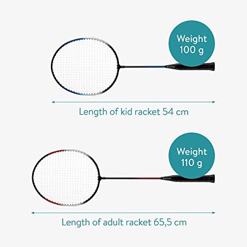 Navaris Family Badminton Set - Badminton Kit with 2 Rackets for Adults | 2 Rackets for Children | 3 Shuttlecocks | Carrying Bag - Junior and Adult - Image 5