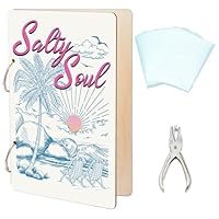 SUPERDANT Grußkarten Organizer Mit Sommer Strand Motiv Grußkartenordner Aus Holz 2 Ring Postkartenalbum Für Geburtstage Und Hochzeiten Mit Locher Und 20 Taschen Salty Soul