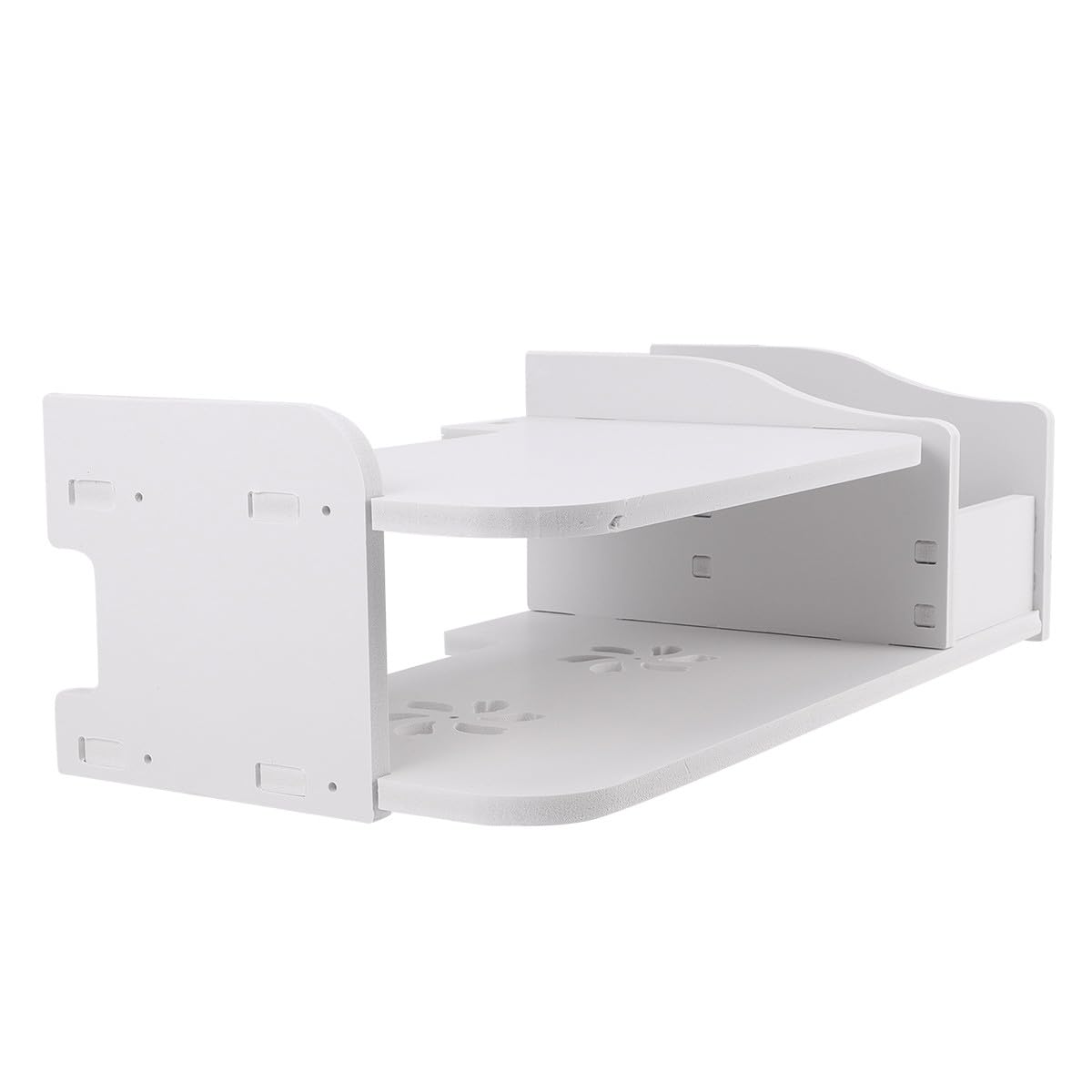 Mensola Galleggiante Bianca per Scatola Router e Lettore Dvd Design Traforato Inferiore, Supporto da Parete senza Fori per Soggiorno e Casa