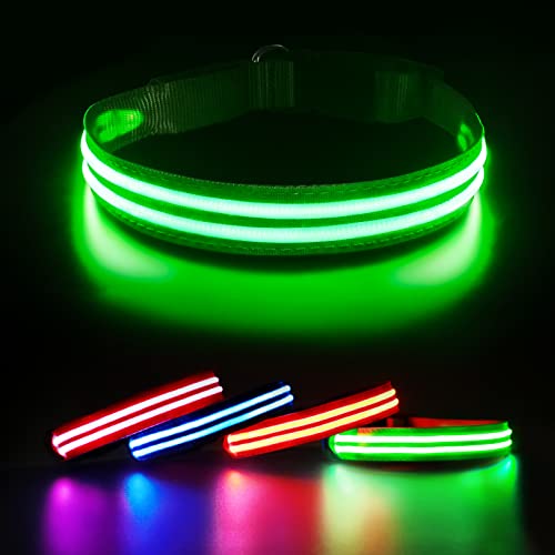 PcEoTllar Collier Chien Lumineux Rechargeable LED Clignotant Collier et Etanche de Sécurité avec Ceinture Waterproof Collier LED Réglable pour Petits/Moyens/Gros Chiens Super Lumineuse, Vert L