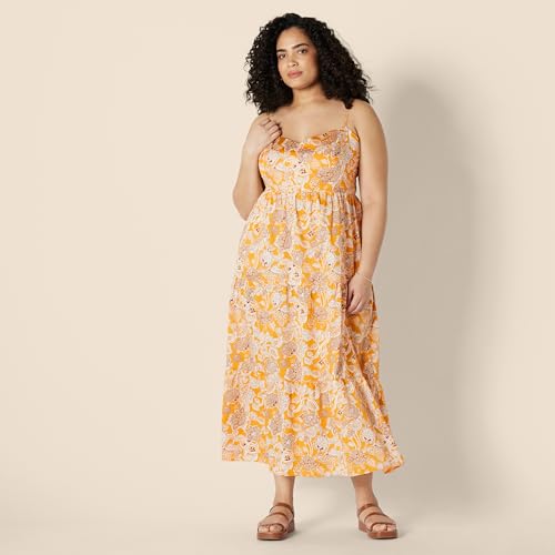 Image of Amazon Essentials Women's Fit and Flare Empire Waist Sweetheart Neck Cotton Sateen Tiered Maxi Dress