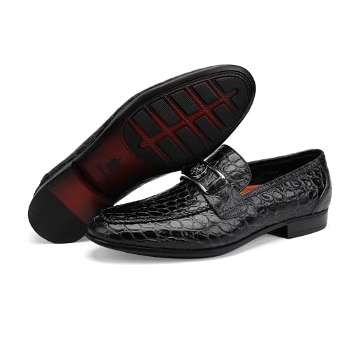 GOLDEN COXES FAMILY Classic Dress Loafers for Men, Fashion Alligator Printed Buckle Dress Shoes Business Party Dress Wedding Slip on Loafer for Mens, Black, 9.5 — view 4