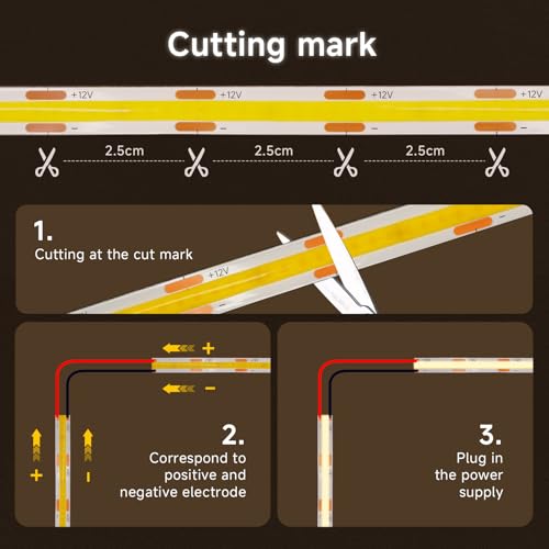Image of COB LED Strip 12V Neutral White 4000K 5M Self Adhesive 320LEDs /m 8mm Wide CRI90+ Flexible Under Furniture Light for TV DIY Decoration (No Source