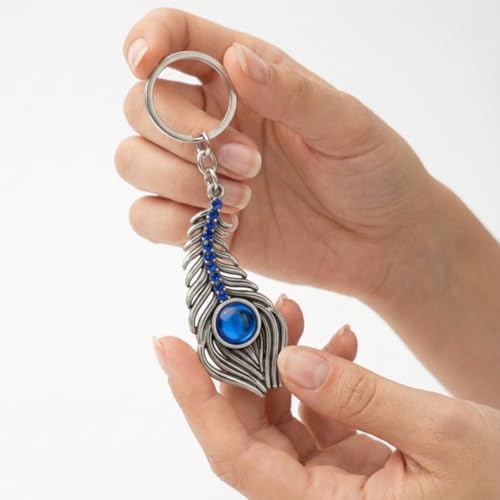 Decorwa Handicrafts Sparkling Morpankh Metal Keychain Blue - Image 6