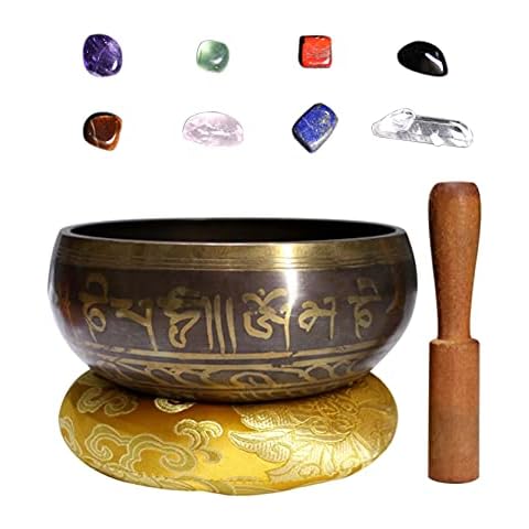 Singing Bowl,MKNZOME 3.15'' Handcrafted Silent Mind Tibetan Singing Bowl with Chakra Stones Meditation Sound Bowl for Tibet Sound Therapy, Healing,Yoga, Zen, Stress & Anxiety Relief,Deep Relaxation Cover
