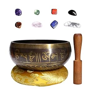 CHSEEO 9.5cm Tibetische Klangschale mit Heilstein Chakra Set, Himalaya Singing Bowl für Buddhismus, Klangtherapie, Yoga, Meditation, Entspannung, Chakra Heilung und Achtsamkeit #3
