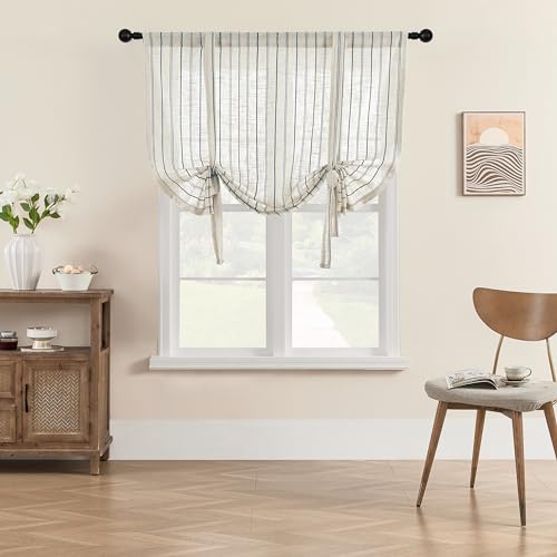 SIMPVALE Rideau Voilage Rayures de Lin Store Romain Translucide Intérieur Voile pour Chambre Balcon Salon Cuisine Largeur 80 cm/Hauteur 120 cm