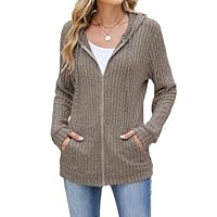 iChunhua Long Zip up Hoodie Women Oversized Hooded Cardigans Lightweight Jacket with Pockets (Coffee, Small)