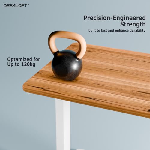 Image of Height Adjustable Electric Desk | Motorized Sit Stand Workstation with Walnut Wood Grain Desktop | Ergonomic Computer Table for Home Office (White Frame & Brown Top, 1200 x 600 mm)