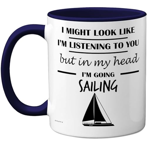 Stuff4 Sailing Gifts - in My Head Mug - Funny Gift for Sailing Lover Men Women - 11oz Premium Ceramic Dishwasher Safe Navy Blue Handle Mugs Novelty Cup