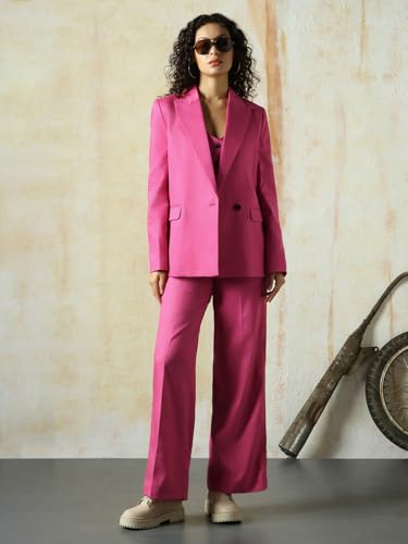 Image of High Star Women High Rise Solid Regular Length Wide Leg Casual Trousers