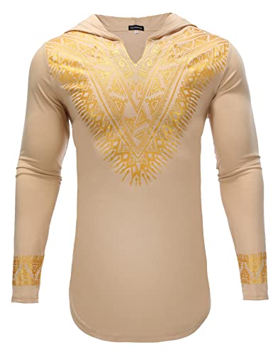 Pacinoble Mens African Dashiki Shirt Metallic Floral Printed Slim Fit Long Sleeve V Neck Shirts Blouse