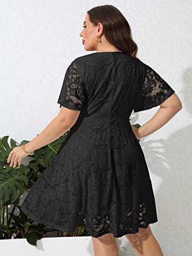 SCOMCHIC Women Plus Size Lace Cocktail Dresses Faux Wrap V Neck Short Sleeve Flowy A Line Wedding Guest Midi Dress3