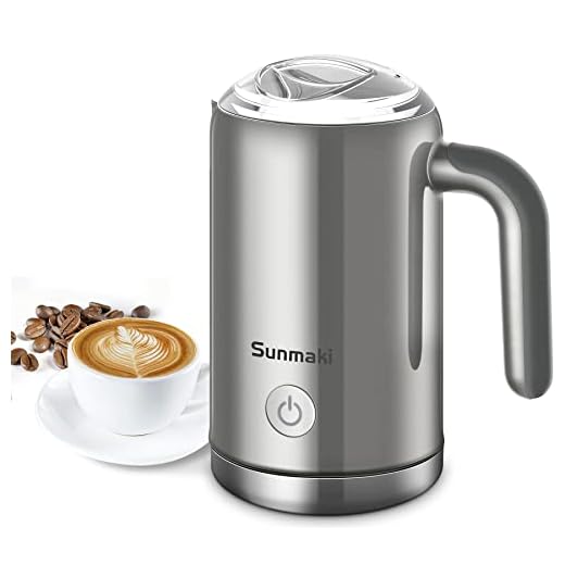 4 en 1 Espumador de Leche Eléctrico 500W de marca Sunmaki Batidora de Leche 350ml Espuma Caliente/Fría Calentar Leche, Apagamiento Automático Calentador Leche para Café Latte Capuchino Chocolate