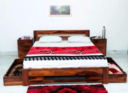 Image of Solid Wood Queen Drawer Bed (Finish Color - Honey, Delivery Condition - DIY(Do-It-Yourself))