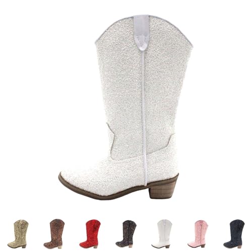 Girls Sequin Sparkly Cowboy Boots Kids 𝗥hinestone Glitter Low Heel Wedding Dress Booties Western Toddler Shoes Winter2