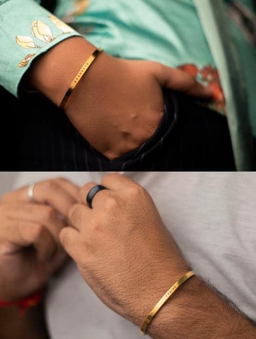 Image of LOUIS MILLER Personalised Golden Kada | With 1 Year Colour Warranty | Kada For Unisex | Adjustable in Size | Glossy Golden Finish |