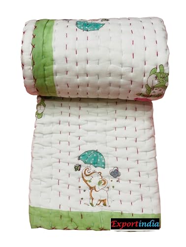 Generic Exportindia Indian Hand Block Print 100% Cotton Hand Made Baby Quilt Warm Baby Quilt Light Weight Soft Cotton Baby Quilt