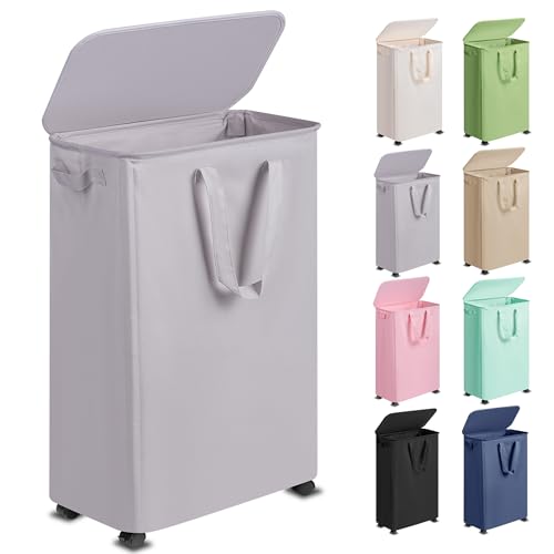 Vincona Slim Laundry Hamper with Lid and Wheels, Small Rolling