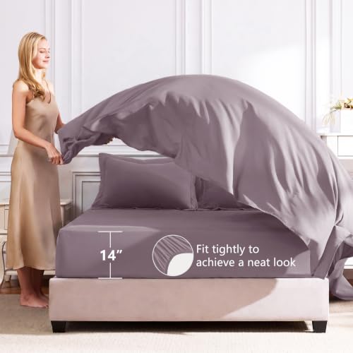 Image of CozyLux Full Size Comforter Sets Dusty Purple - 7 Pieces Bed in a Bag Full, Soft Bed Set for All Seasons, Bedding Set with Down Alternative Comforter, Sheets, Pillowcases & Shams, Grayish Purple
