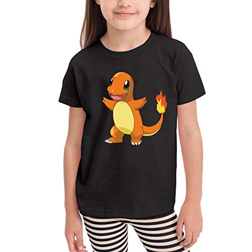 XueDaoNer Charmander 2-6 Years Old Kids Short Sleeve Boys and Girls T-Shirt Crewneck Casual T-Shirt Tee 5-6T Black