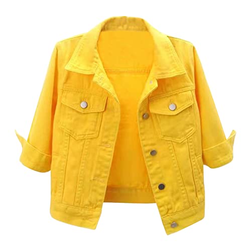 Hedmy Women's Denim Jacket Casual Button Closed 3/4 Sleeve Jean Jacket Trucker Coats Autumn Spring