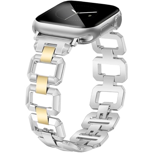 JR.DM �V���o�[�S�[���h�E�H�b�`�o���h �����p Apple Watch 38mm 40mm 41mm 42mm (S10/11) �ɑΉ� �h���b�V�[�u���X���b�g �f�U�C�i�[���^���`�F�[���X�g���b�v iWatch Series 11/10/9/8/7/6