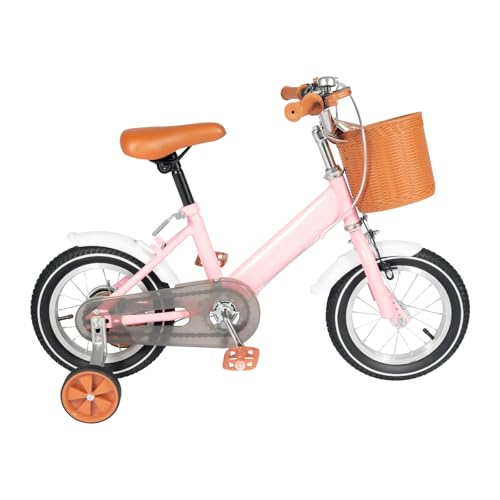 Coniaio Vélo pour fille, 12" avec panier et stabilisateurs, vélo d'apprentissage avec équilibre et pédales pour 2-5 ans, rose