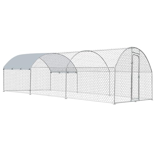 Large Metal Chicken Coop with Run, Metal Chicken House Pen Walk in Poultry Cage Chicken Run Pen, Outdoor Chicken Runs for Yard with Waterproof & Anti-UV Cover