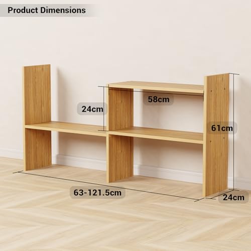 Image of Lukzer MR-011 Oak Light Adjustable 5-Tier Bookshelf | Multi-Functional Storage Rack for Living Room, Bedroom, Home, Office & Kitchen|Engineered Wood Bookcase|121x61x24cm|DIY Bookshelves|Made in India