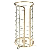 mDesign Decorative Metal Free Standing Toilet Paper Holder Stand with Storage for 3 Rolls of Toilet Tissue - for Bathroom/Powder Room - Holds Mega Rolls - Soft Brass