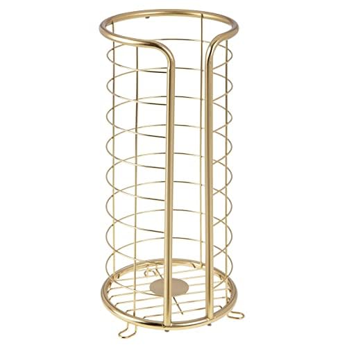 mDesign Metal Free Standing Toilet Paper Organizer Stand, 3 Rolls Of Toilet Tissue Storage, Bathroom Decor Accessory, Under Sink, Vanity, Or Inside Cabinet Shelf, Omni Collection - Soft Brass