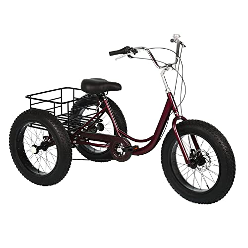 Triciclo para adultos de 20 pulgadas con neumáticos gruesos, 7 velocidades, asiento amplio tipo cruiser y canasto trasero para mayores, mujeres y hombres miniatura 1