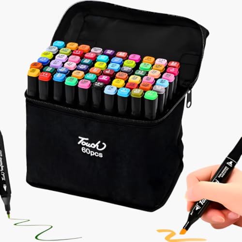 Estojo de Marcadores Cores Canetinha Ponta Fina e Larga Para Colorir e Pintar Desenho e Arte (60)
