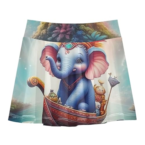 Athletic Shorts Girls Skorts Whimsical Cute Blue Elephant Toddlers Tennis Skirts Rainbow Cheer Skirt 3t2