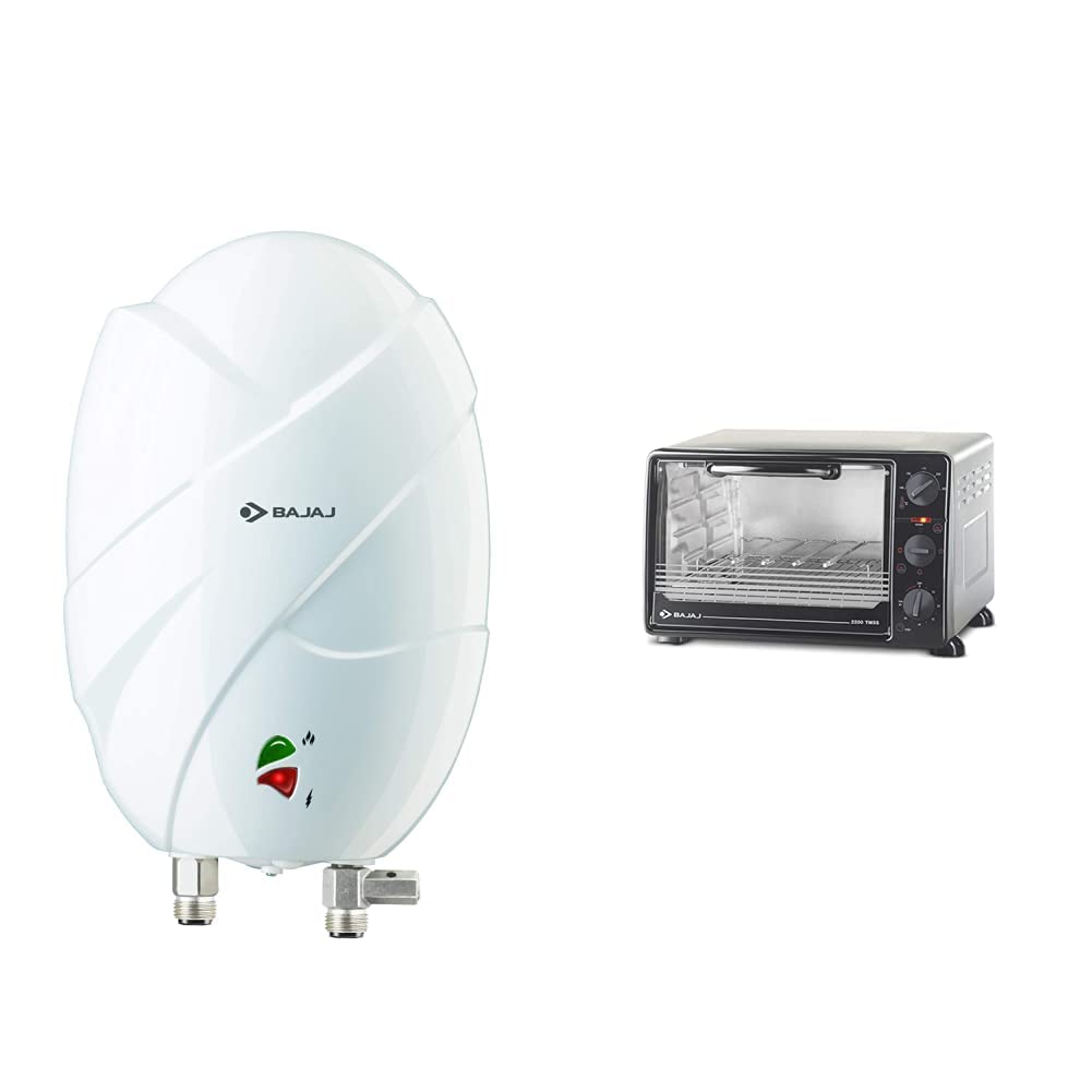 Buy Bajaj Flora Instant 3 Litre Vertical Water Heater, White (Free  Installation from Brand) u0026 Bajaj 2200 TMSS 22-Litre OTG (Silver) Online at  Low Prices in India - Amazon.in