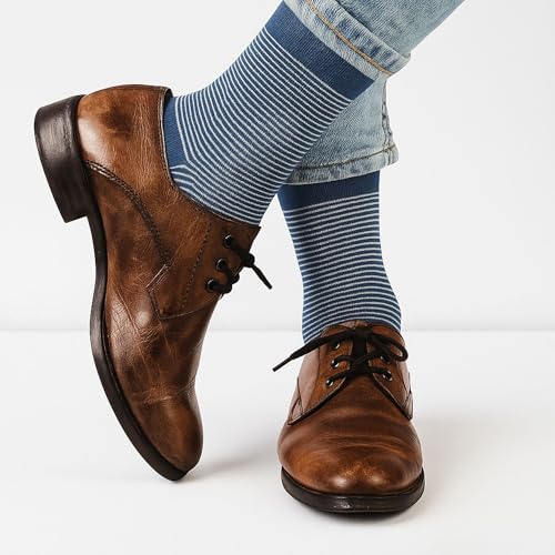 KONY Men's Cotton Dress Crew Socks 4 Pack - Fun Colorful Striped Business Socks Gift for Men, Size 9-12