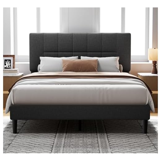Pipishell Queen Bed Frame with 12 Thickened Legs&Fabric Upholstered Headboard,1300 lbs Strong Weight Capacity, Adjustable Headboard, No Box Spring Needed, Easy Assembly, Underbed Storage（Solid Wooden）