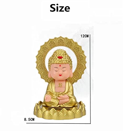 Image of AUGEN Small Buddhist Monk Solar Ornaments, Automatic Nodding Lucky Meaning Light Energy Sensing Eco Friendly Solar Buddhist Monk Statue Decoration for Home Car Dashboard (Pack of 1)(E, Gold)