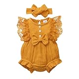 SOLOYEE 2PCS Newborn Baby Girl Romper 0-18M Summer Outfits Clothes, Ruffle Sleeve Jumpsuit Bodysuit
