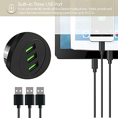 USB-Buchse Kabeldurchführung Schreibtisch Fit, 3 Port USB Tisch Hub Desktop Power Grommet 3.1A Ladegerät Tisch Kabelführung für Tischmontage mit 1,4 m Kabel für Laptop Notebook Mobile Phone, Schwarz