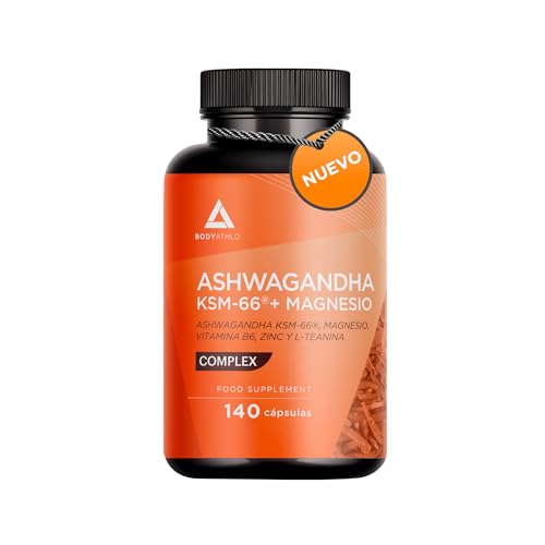 Ashwagandha KSM66 + Magnesio COMPLEX- Menos Estrés, Ansiedad| Más Descanso, Bienestar Mental y Físico- 100% Raíz+ 5% Withanolidos+ Vitamina B6+ Zinc+ L-Teanina- Vegano- Sin Gluten- 140 cápsulas